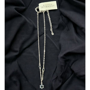 Bijoux Givenchy Necklace Blue Flower Pendant Rhinestones Silver Tone 18" NWT